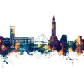 Le Havre France Skyline Blue & Bronze Mural Wallpaper - pure wallpaper artwork