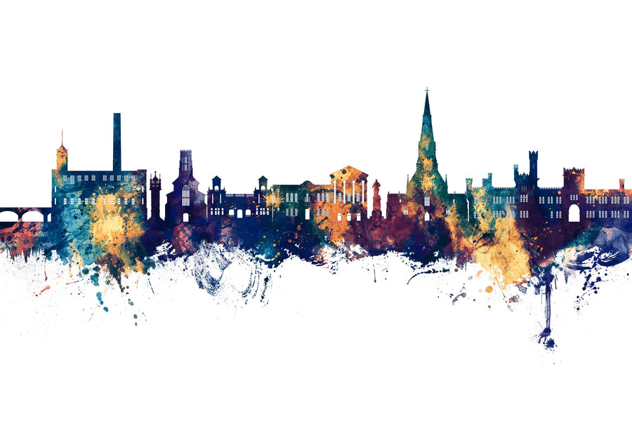 Bury England Skyline Blue & Bronze Mural Wallpaper
