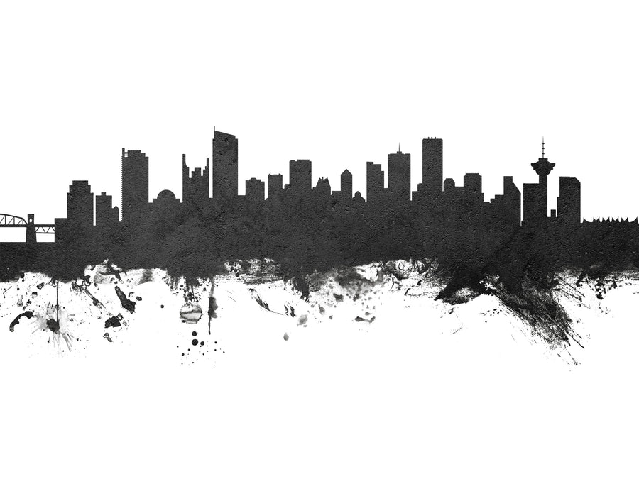 Vancouver Canada Skyline Black & White Mural Wallpaper