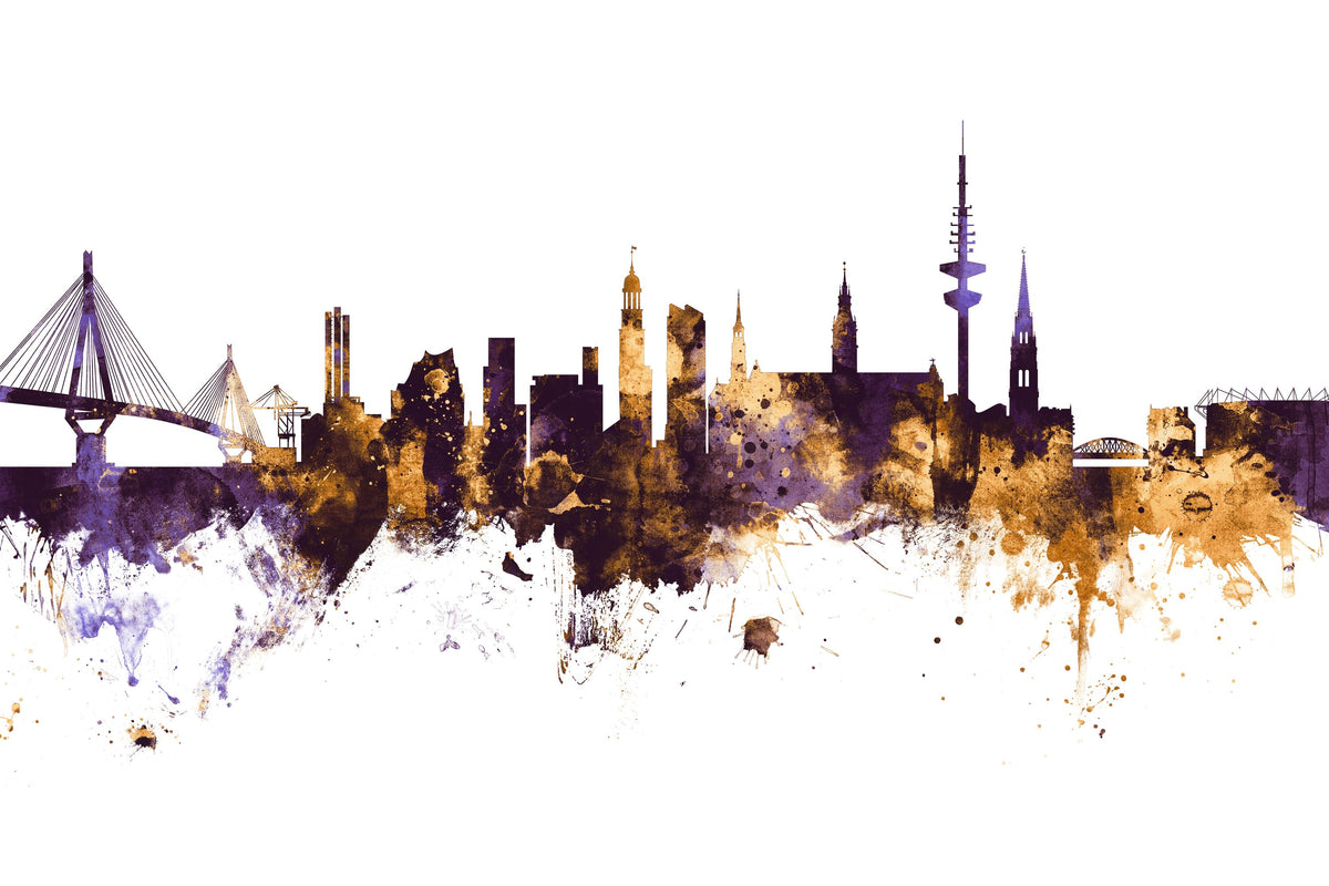 Hamburg Germany Skyline Purlpe & Gold Mural Wallpaper - pure wallpaper artwork