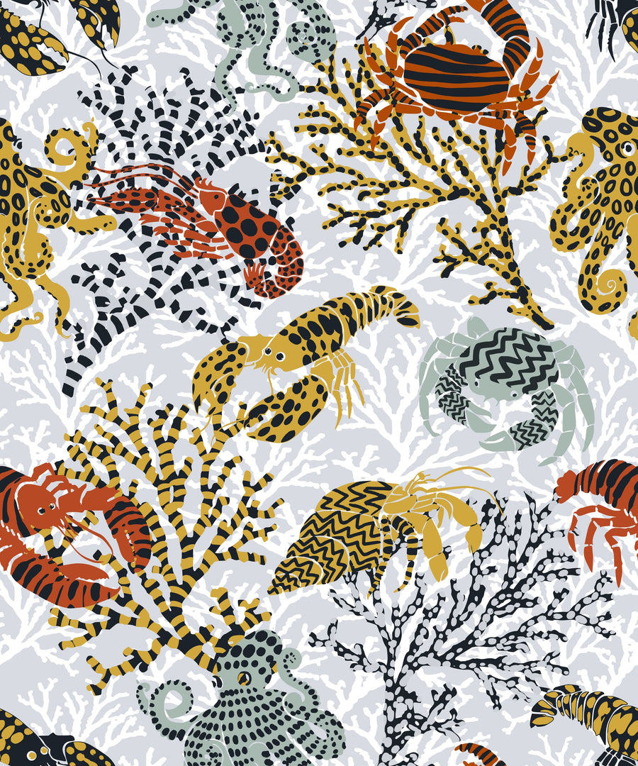 Vibrant Coral Reef, Grey Mural Wallpaper