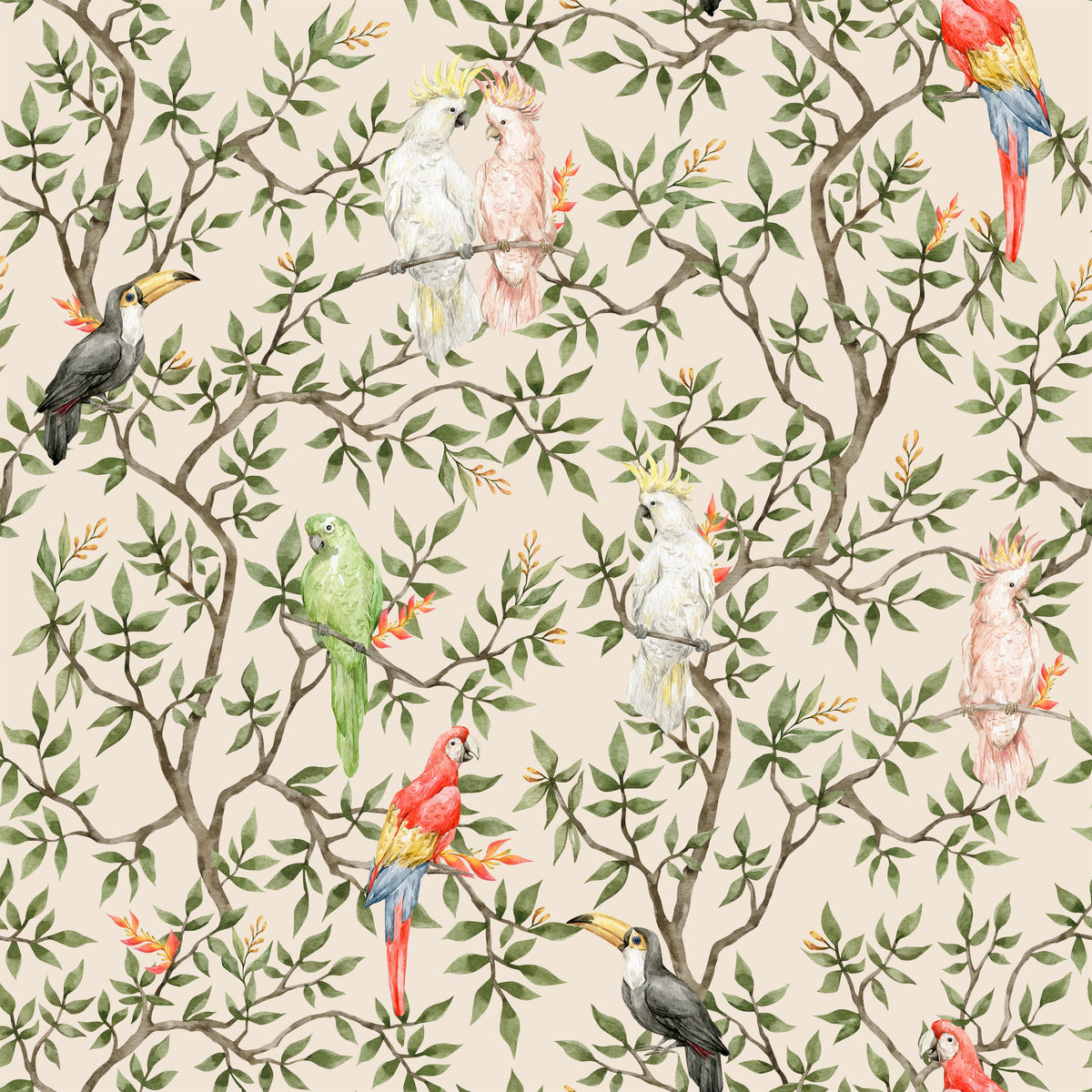 Exotic Birds Mural Wallpaper - pure wallpaper artwork