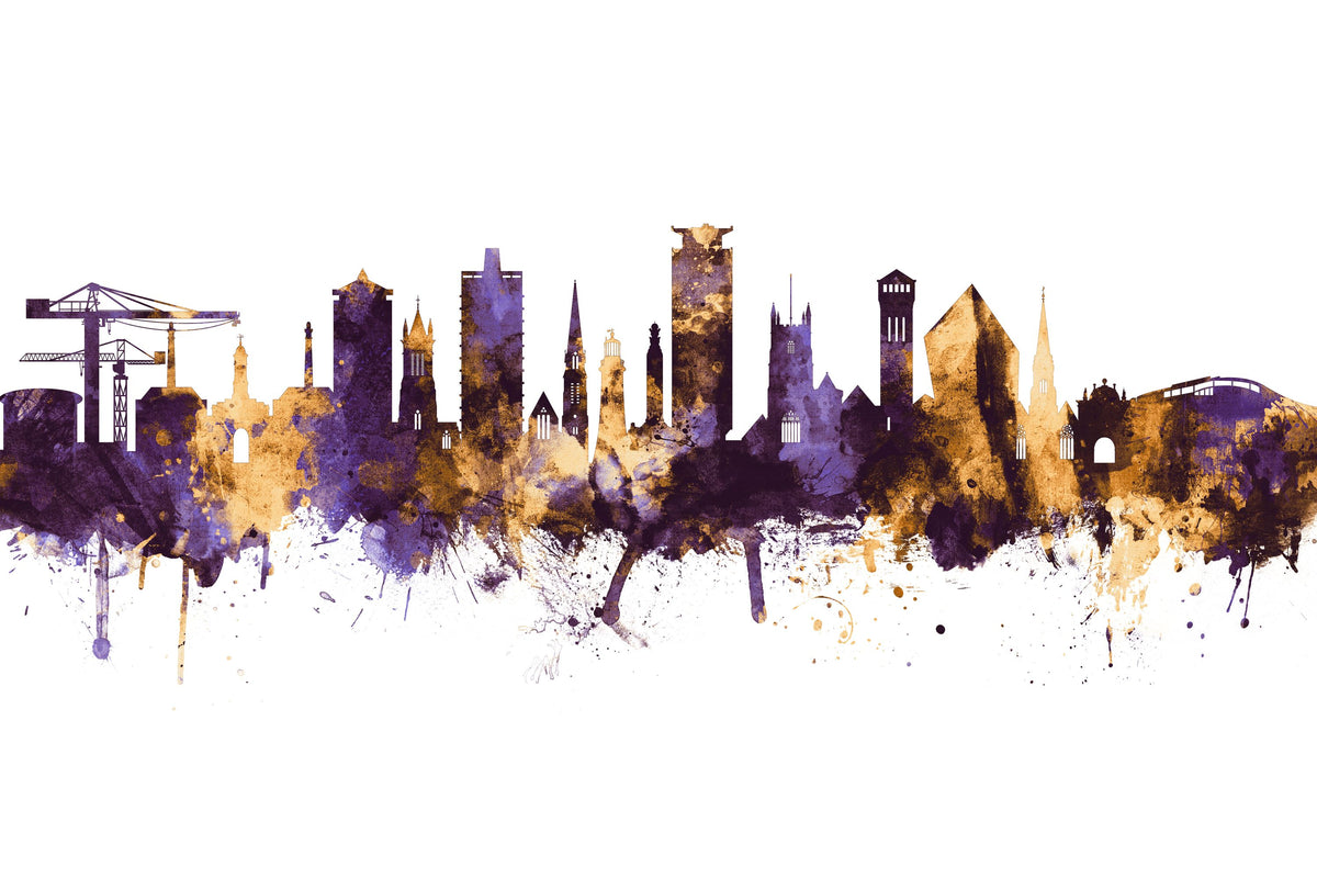 Plymouth England Skyline Purple & Gold Mural Wallpaper - pure wallpaper artwork