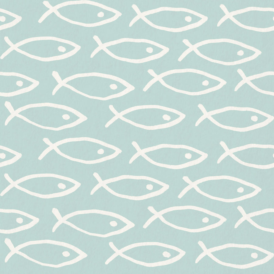 Seaside Fish Light Blue Mural Wallpaper