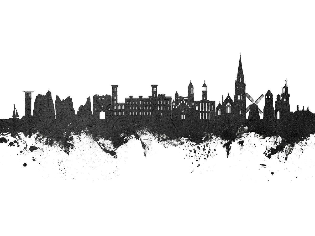 Isle of Wight England Skyline Black & White Mural Wallpaper - pure wallpaper artwork