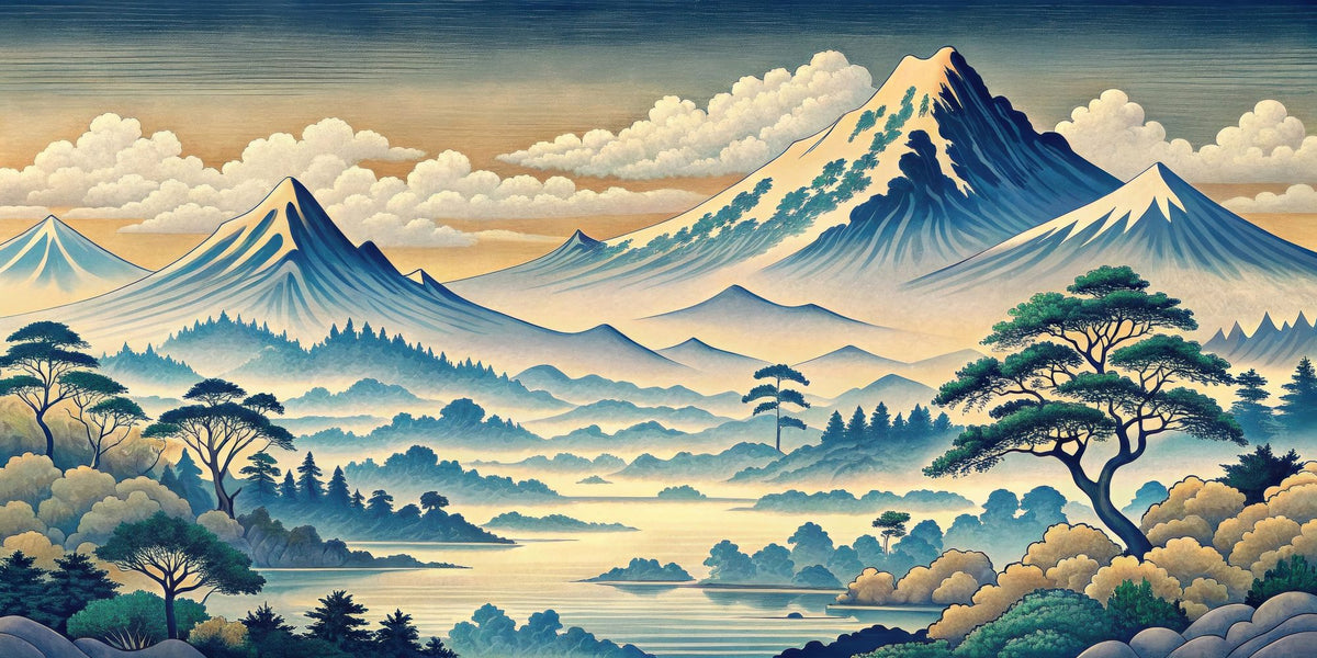 Ukiyo-e Mountains Mural Wallpaper - pure wallpaper artwork