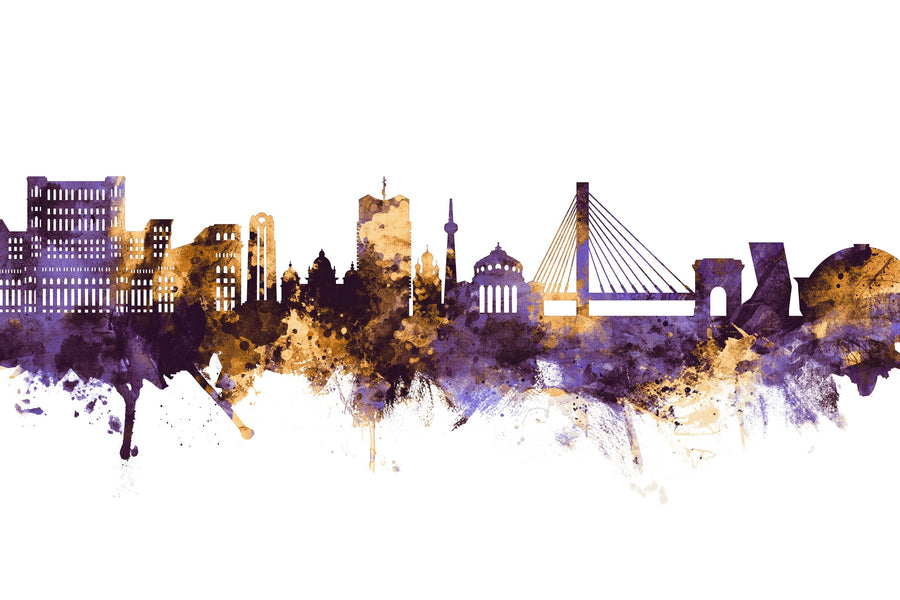 Bucharest Romania Skyline Purple & Gold Mural Wallpaper