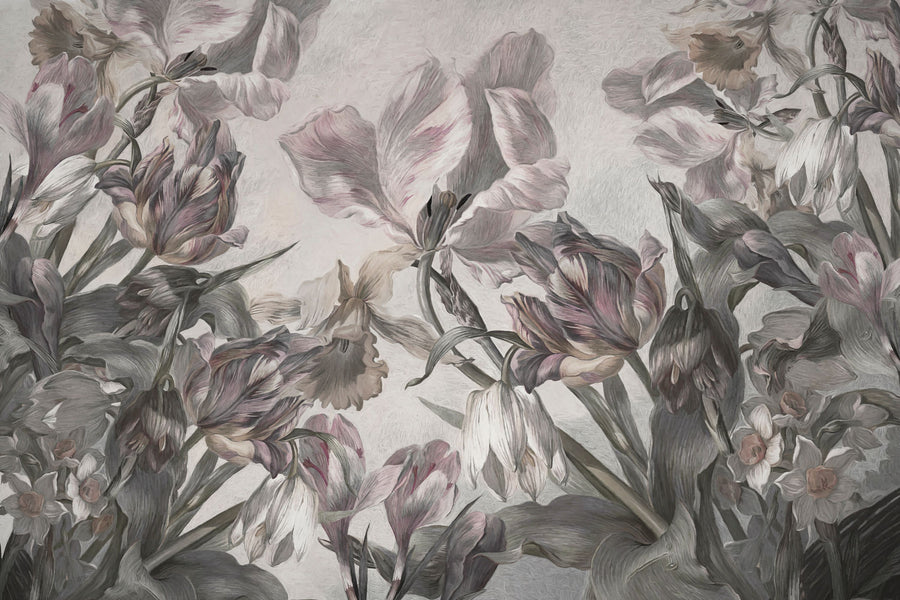 Tulips Feast, White Mural Wallpaper