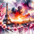 Watercolor Floral Paris Eiffel Tower Mural Wallpaper - pure wallpaper artwork