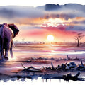 Elephant's Twilight Path Mural Wallpaper - pure wallpaper artwork