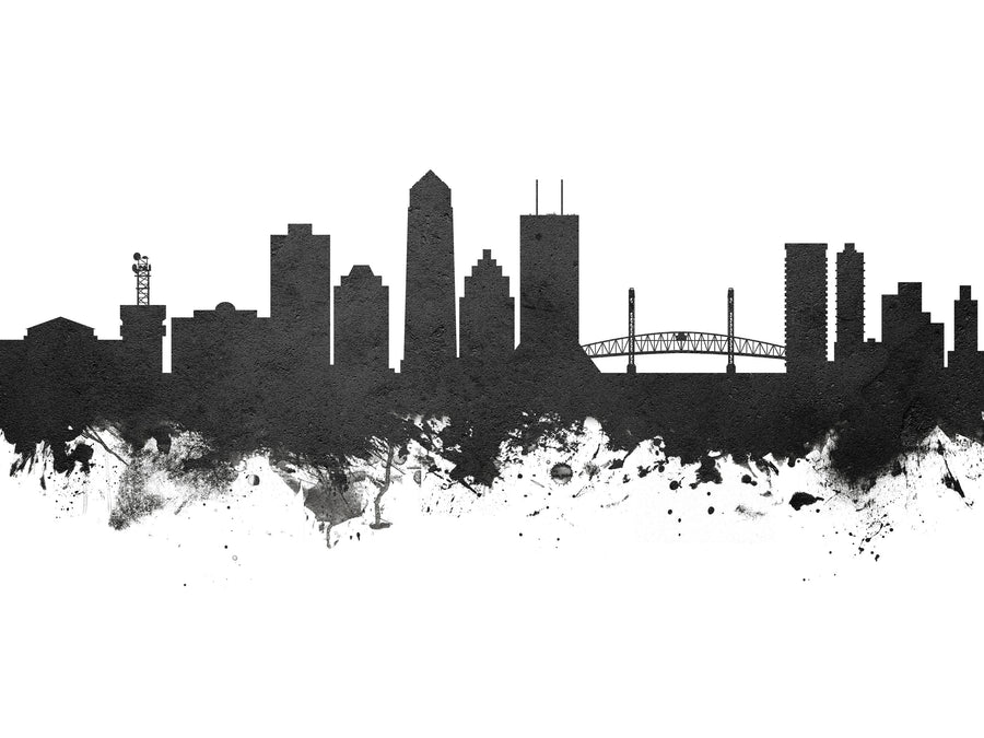 Jacksonville Florida Skyline Black & White Mural Wallpaper