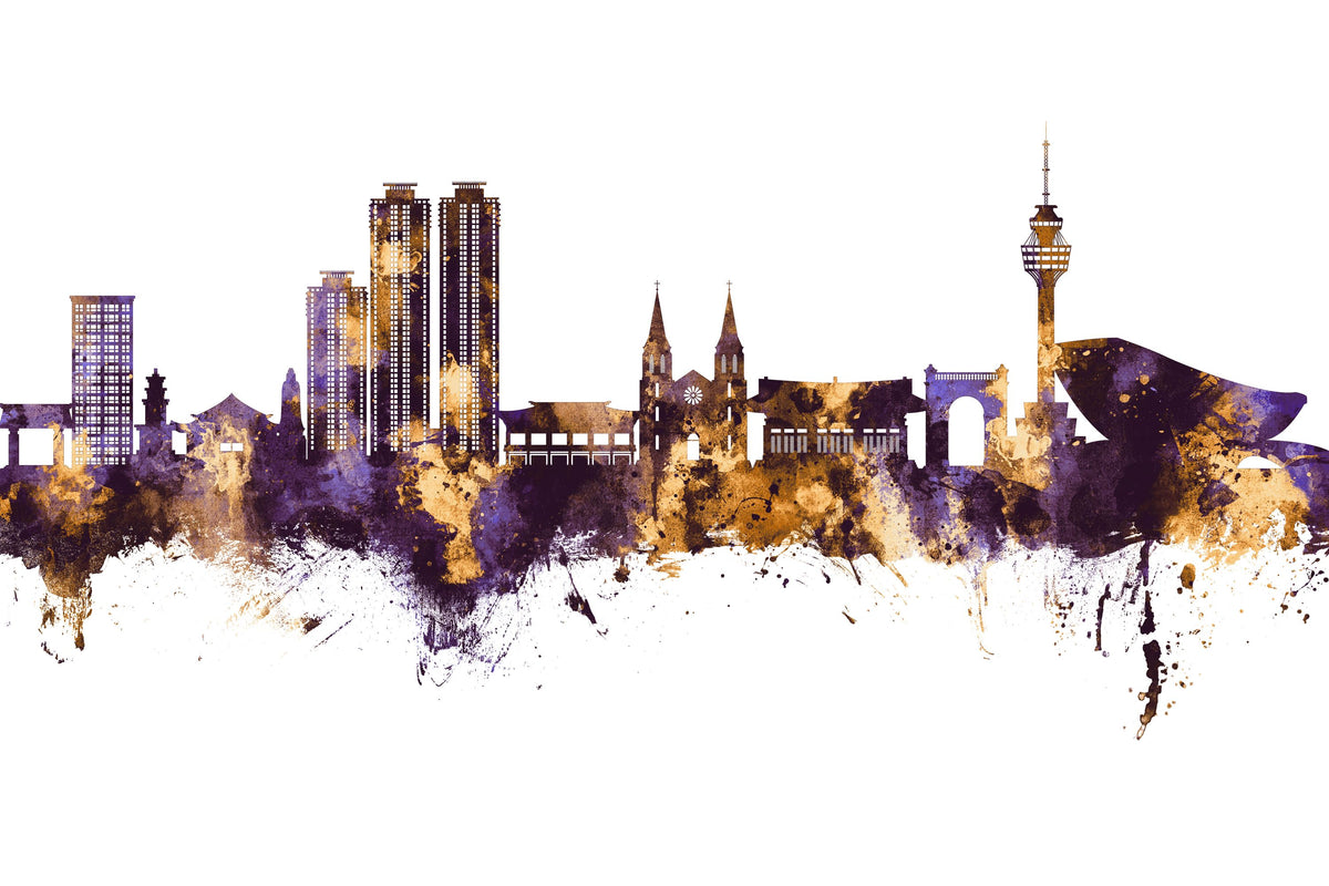 Daegu South Korea Skyline Purple & Gold Mural Wallpaper - pure wallpaper artwork