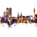 Daegu South Korea Skyline Purple & Gold Mural Wallpaper - pure wallpaper artwork