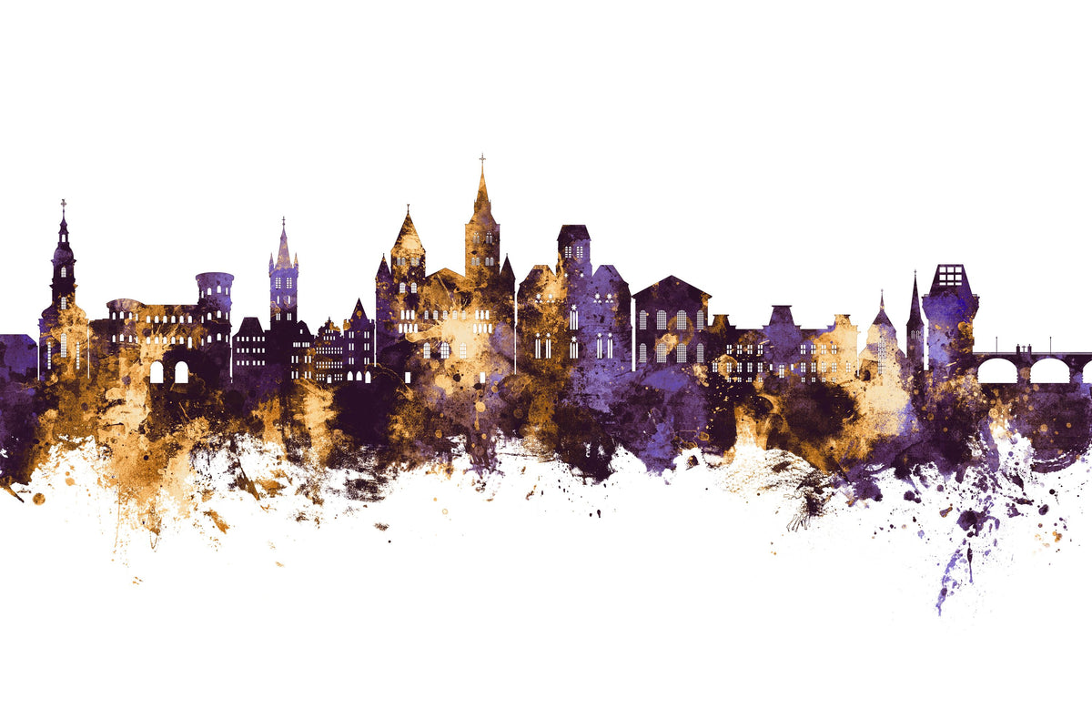Trier Germany Skyline Purple & Gold Mural Wallpaper - pure wallpaper artwork