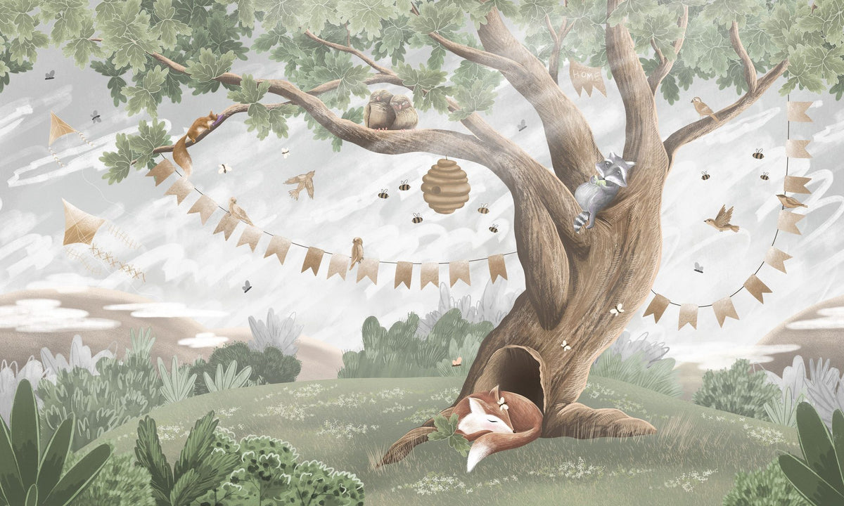 Oak Hill Slumber, Soft Green Mural Wallpaper - pure wallpaper artwork