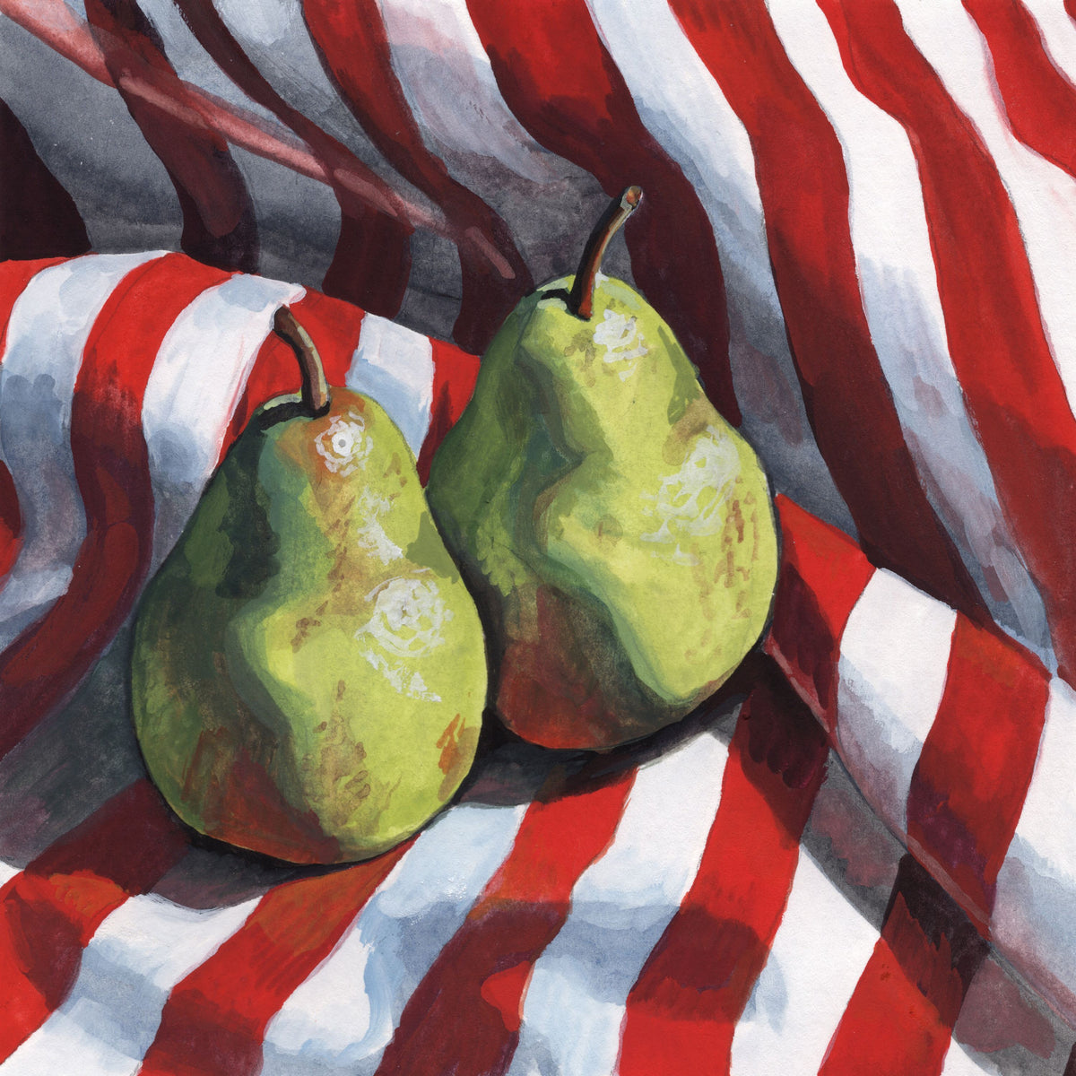 Two Pears on a Striped Cloth Mural Wallpaper - pure wallpaper artwork
