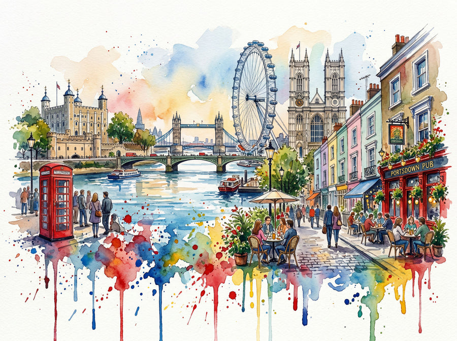London - Watercolor City Series Mural Wallpaper