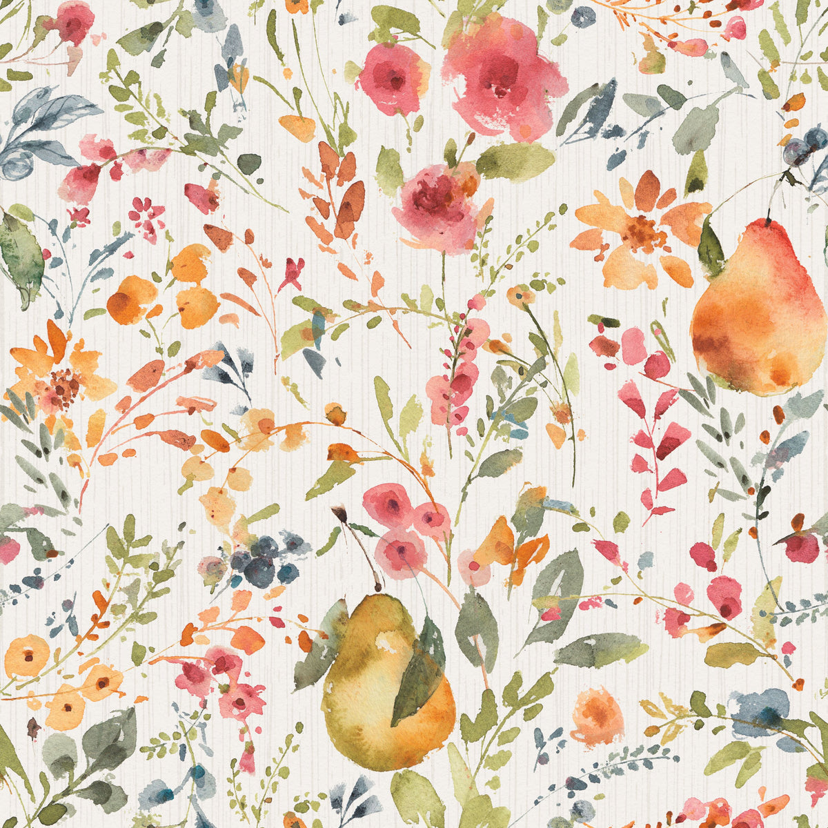 Time to Share Flowers and Pears White Mural Wallpaper - pure wallpaper artwork