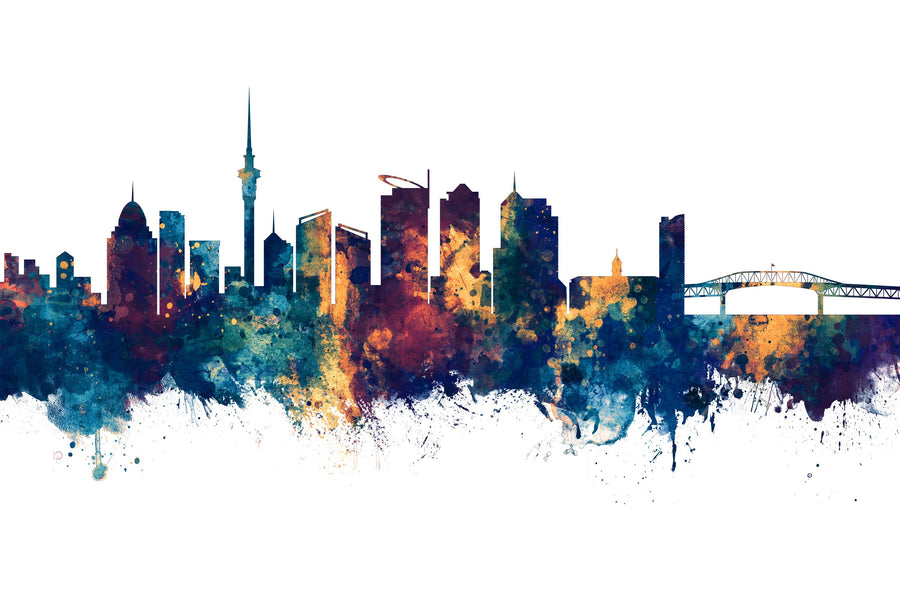 Auckland New Zeeland Skyline Blue & Bronze Mural Wallpaper