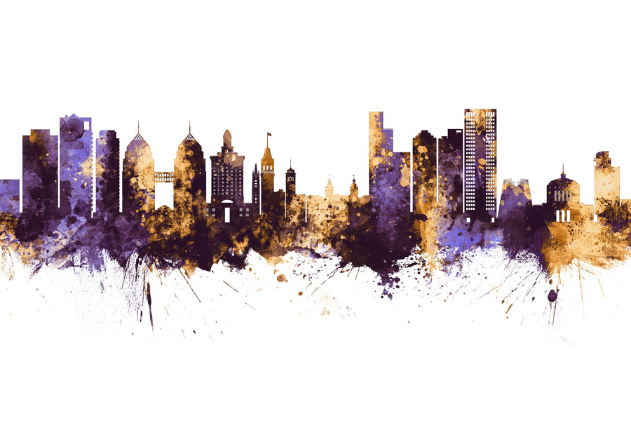 Oakland California Skyline Purple & Gold Mural Wallpaper