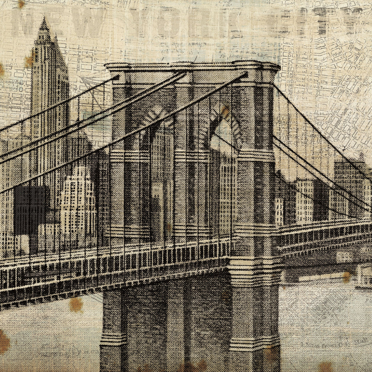 Vintage NY Brooklyn Bridge Skyline Mural Wallpaper - pure wallpaper artwork