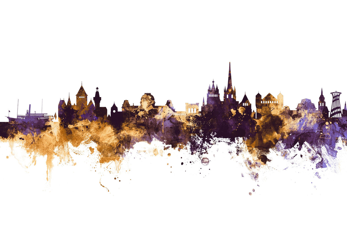 Lausanne Switzerland Skyline Purple & Gold Mural Wallpaper - pure wallpaper artwork