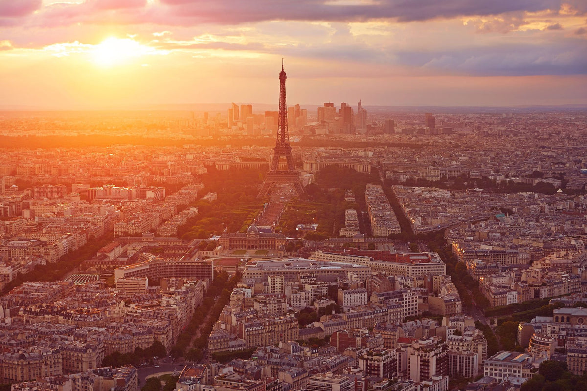 Eiffel Tower in Paris Aerial Sunset Mural Wallpaper - pure wallpaper artwork