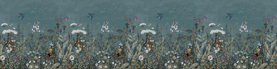 Meadow Finds Dusty Blue Mural Wallpaper