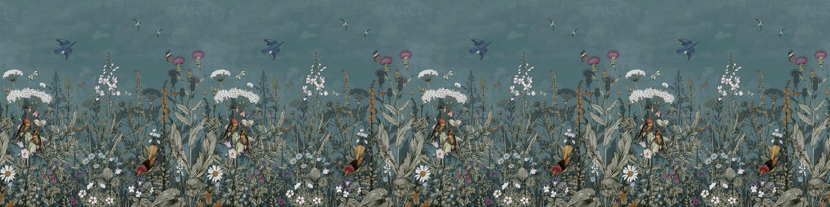 Meadow Finds Dusty Blue Mural Wallpaper - pure wallpaper artwork