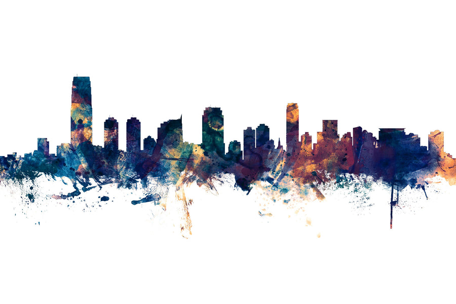 Jersey City New York Skyline Blue & Bronze Mural Wallpaper