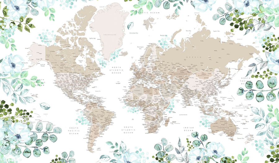 World Map Cities - Leanne Mural Wallpaper