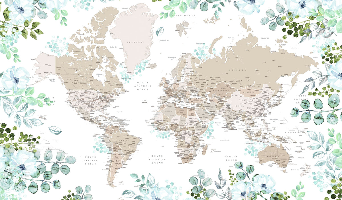 World Map Cities - Leanne Mural Wallpaper - pure wallpaper artwork
