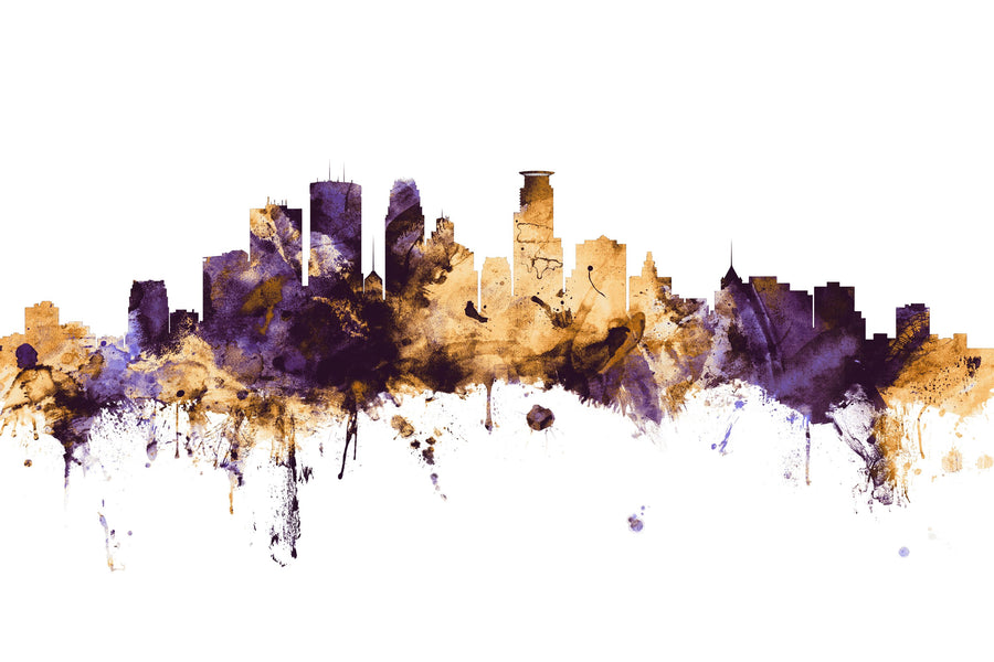 Minneapolis Minnesota Skyline Purple & Gold Mural Wallpaper