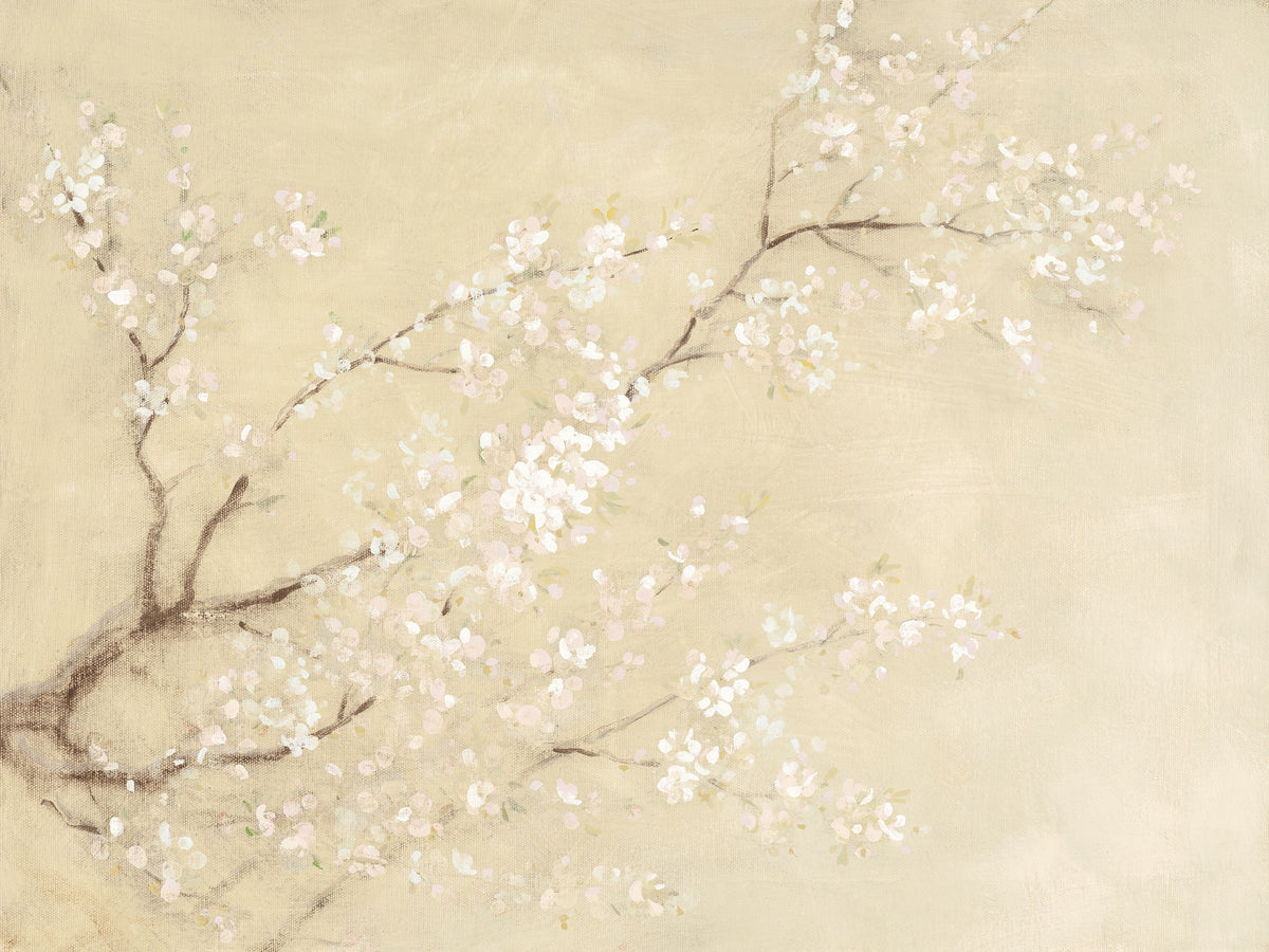 White Cherry Blossoms I Linen Mural Wallpaper - pure wallpaper artwork