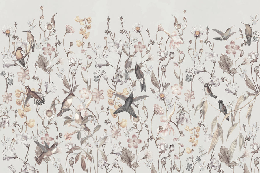 Bird Garden White Mural Wallpaper