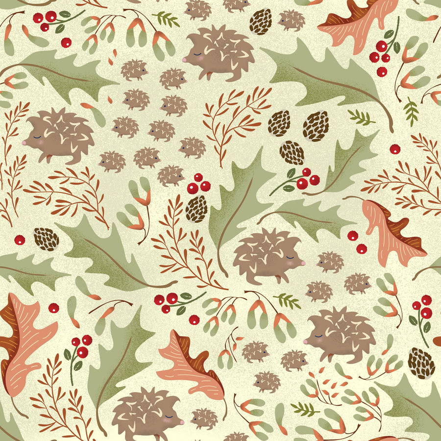 Autumn Hedgehogs, Cream Mural Wallpaper