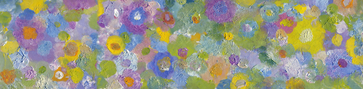 Happy Oil Painted Flowers, Blue & Purple Mural Wallpaper - pure wallpaper artwork