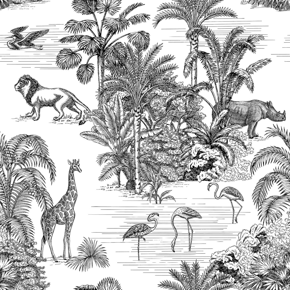 Jungle Animals Toile Mural Wallpaper - pure wallpaper artwork