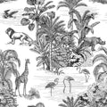 Jungle Animals Toile Mural Wallpaper - pure wallpaper artwork
