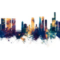 Osaka Skyline Blue & Bronze Mural Wallpaper - pure wallpaper artwork