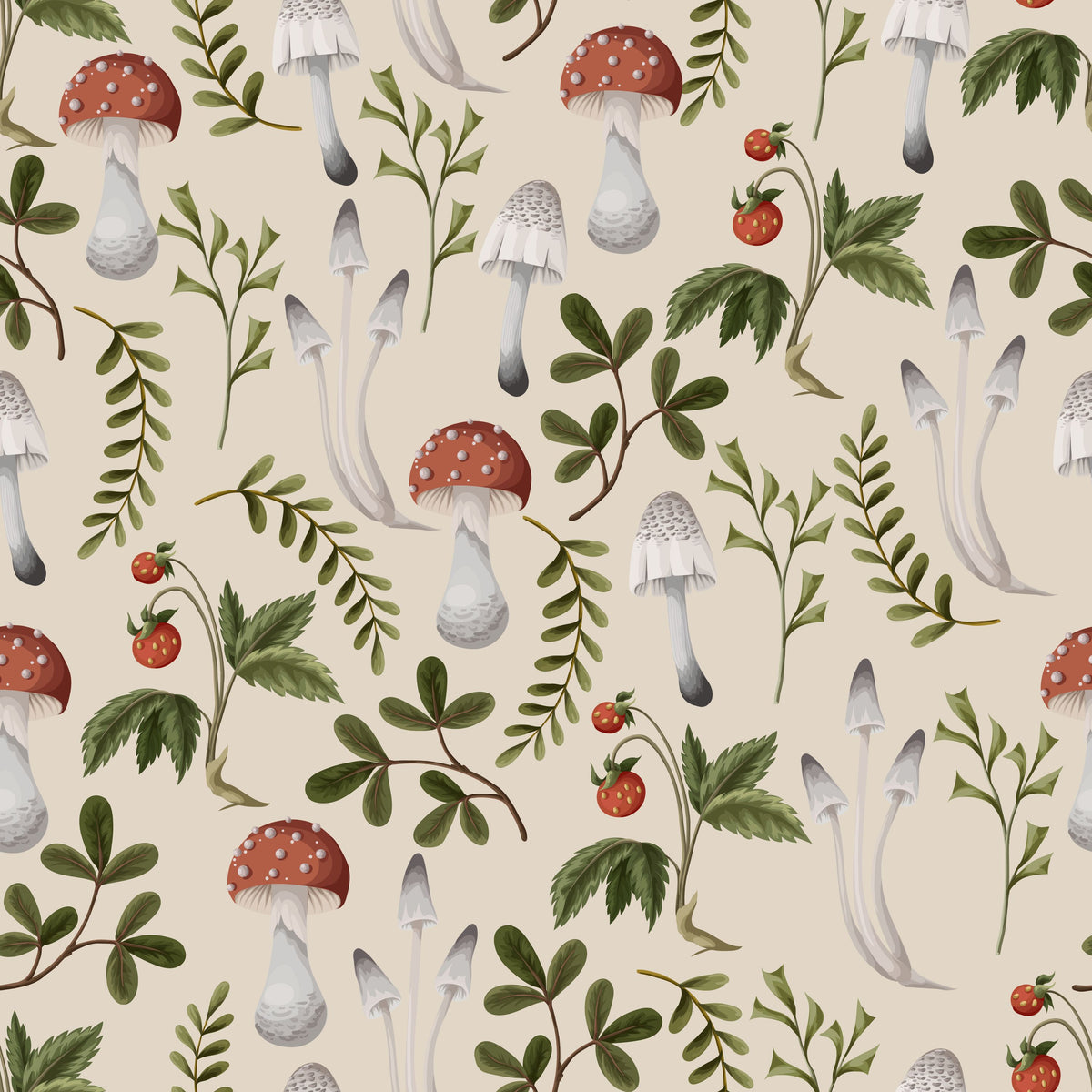 Wild Strawberries & Mushrooms Mural Wallpaper - pure wallpaper artwork
