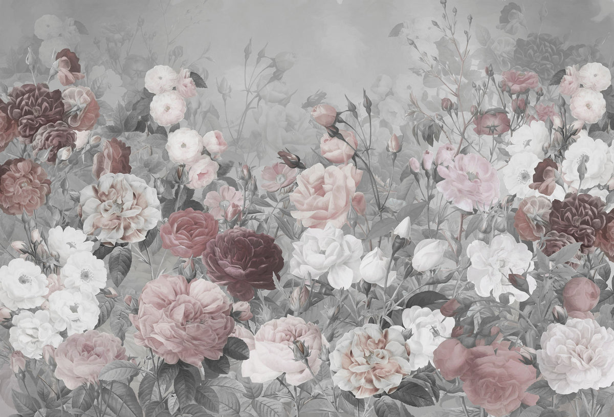 Rose Garden Gray Mural Wallpaper - pure wallpaper artwork