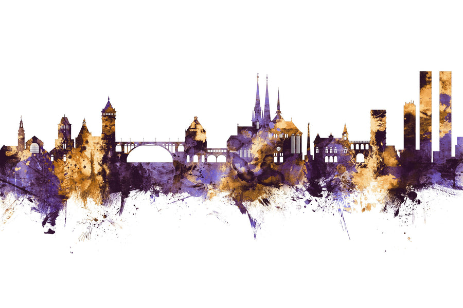Luxembourg City Skyline Purple & Gold Mural Wallpaper