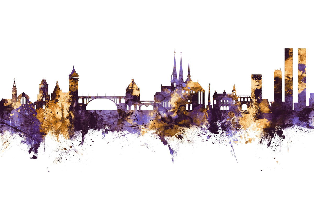Luxembourg City Skyline Purple & Gold Mural Wallpaper - pure wallpaper artwork