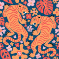 Otomi Cool Tigers, Orange & Navy Mural Wallpaper - pure wallpaper artwork