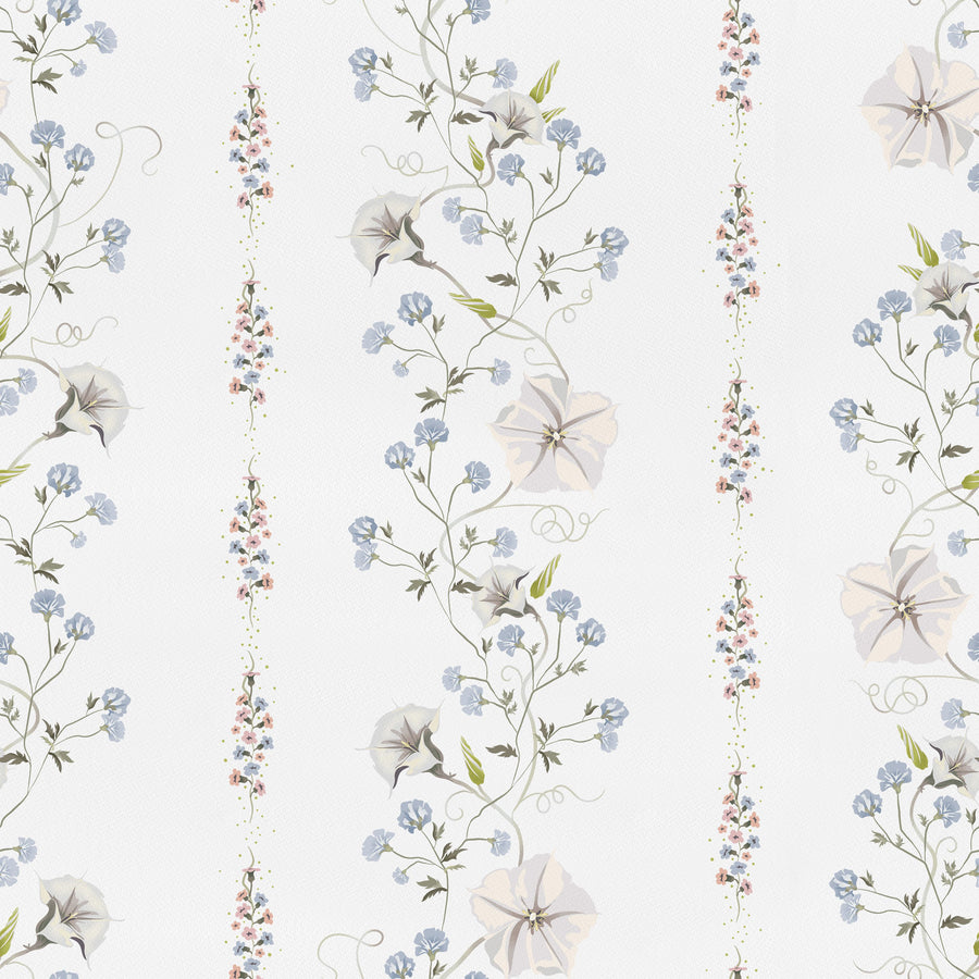 Trailing Flower Stripe, White Mural Wallpaper