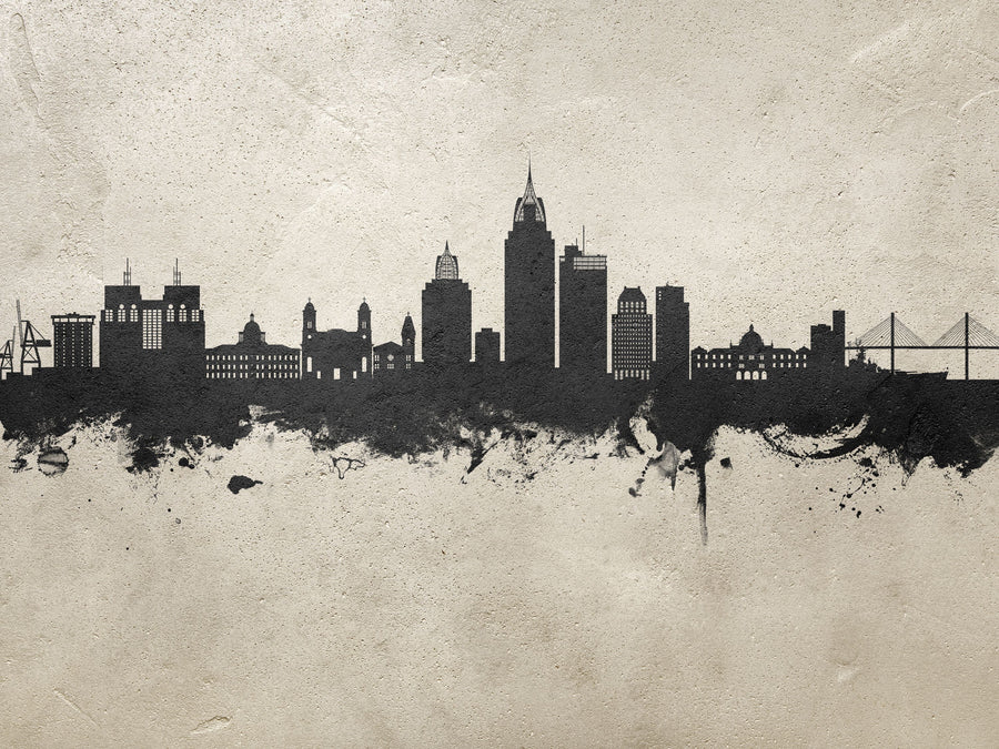 Mobile Alabama Skyline Concrete Mural Wallpaper