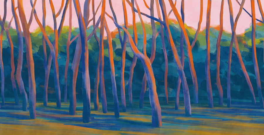 Forest Wallpaper Mural – Woodland Wall Mural – Dune Forest, Orange printable artwork