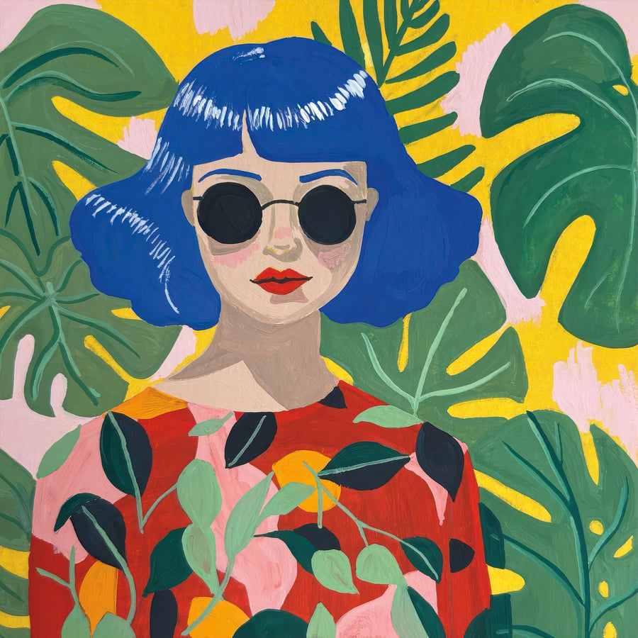 Blue Haired Girl Mural Wallpaper
