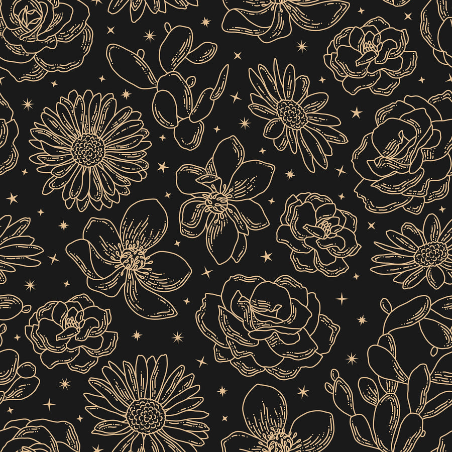 Sky Flowers Black Mural Wallpaper